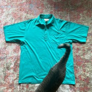 Vintage Mens - Sahara - Button up T-Shirt w/ Breast Pocket - Teal/Blue/Sea Green
